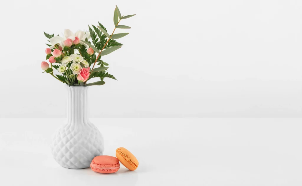 white background photography for bouquet