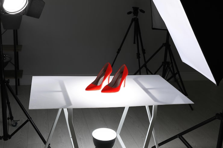 Red sandal photography on white background