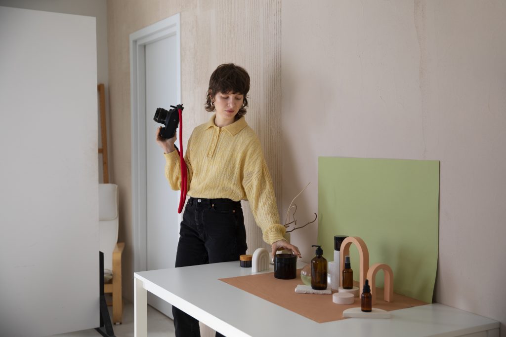 woman working photography studio